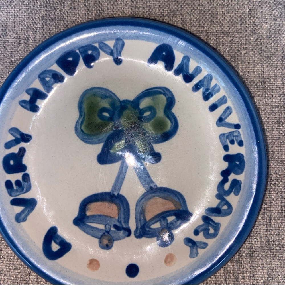 MA Hadley signed original Handcrafted Pottery Happy Anniversary Plate/coaster 4”